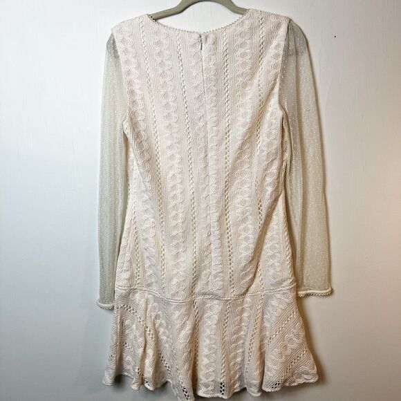 Stevie May Ivory Crochet Lace Long Sleeve Gallery Mini Dress Sz S - Picture 6 of 10